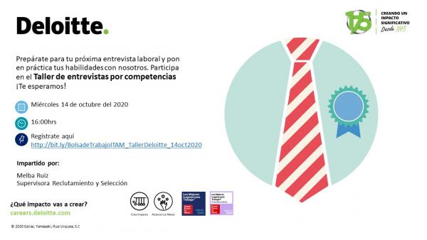 Póster Career Services del ITAM invita al taller de "Entrevistas por Competencias" de Deloitte